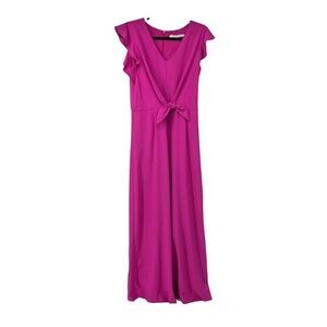 Julia Jordan Fuchsia  Pink Tie Front Ruffle‎ Sleeve Wide Leg Jumpsuit